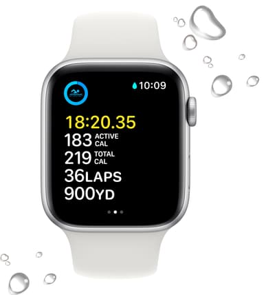 Apple Watch SE 2nd Gen 44 mm GPS (hopea alu./valk. Sport-ranneke)