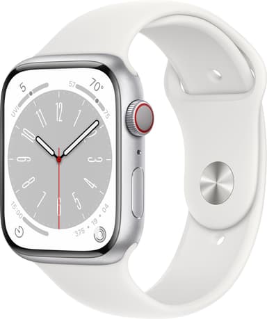 Apple Watch Series 8 45mm Cellular (hopea alu. / valk. Sport-ranneke)