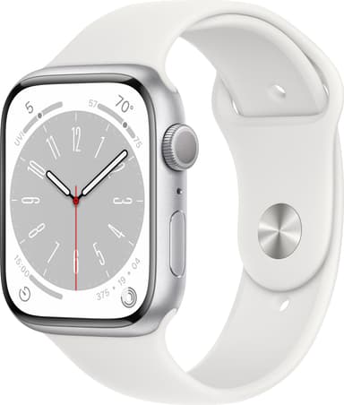 Apple Watch Series 8 45mm GPS (hopea alu. / valk. Sport-ranneke)