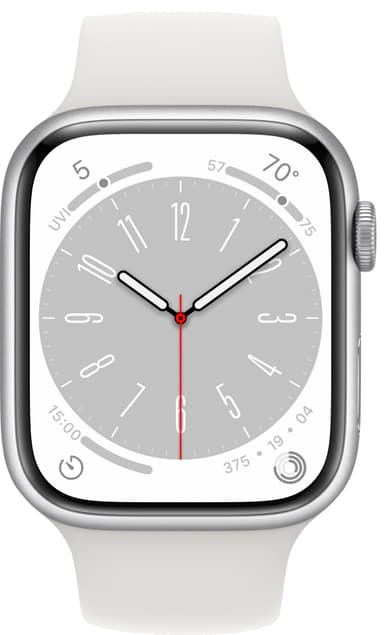 Apple Watch Series 8 45mm GPS (hopea alu. / valk. Sport-ranneke)