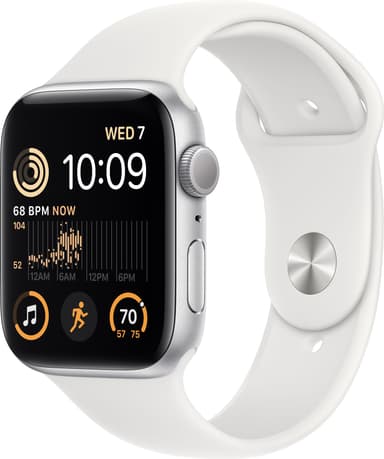 Apple Watch SE 2nd Gen 44 mm GPS (hopea alu./valk. Sport-ranneke)