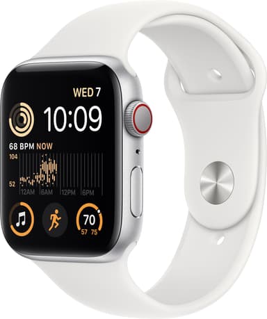 Apple Watch SE 2nd Gen 44 mm LTE (hopea alu./valk. Sport-ranneke)