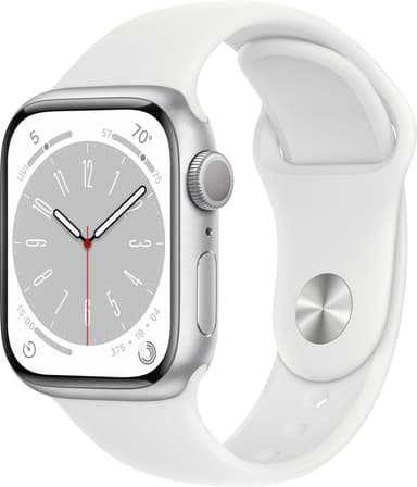 Apple Watch Series 8 41mm GPS (hopea alu. / valkoinen Sport-ranneke)