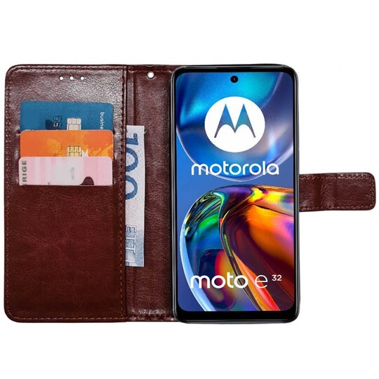 Lompakkokotelo 3-kortti Motorola Moto E32 - Ruskea