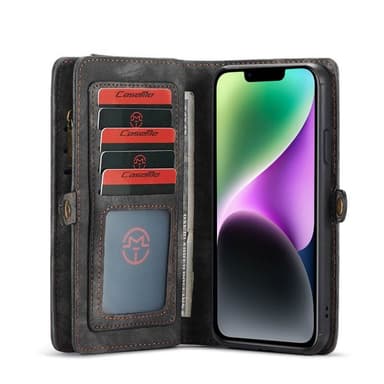 CaseMe Lompakkokotelo 11-kortti Apple iPhone 14 Plus - Musta/Harmaa