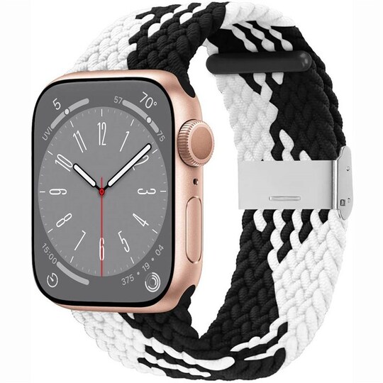 Punottu elastinen rannekoru Apple Watch 8 (45mm) - Musta/Valkoinen