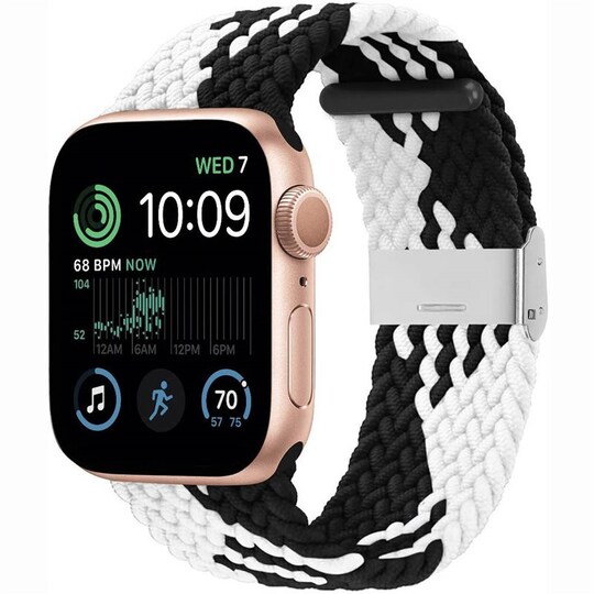 Punottu elastinen rannekoru Apple Watch SE 2022 44mm - Musta/Valkoinen