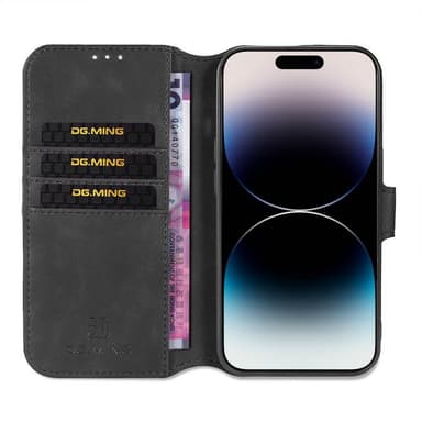 DG-Ming Lompakkokotelo 3-kortti Apple iPhone 14 Pro - Musta