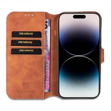 DG-Ming Lompakkokotelo 3-kortti Apple iPhone 14 Pro Max - Ruskea