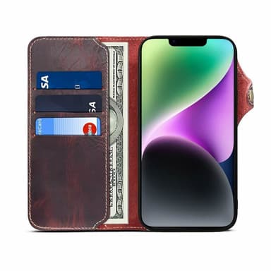 Lompakkokotelo 3-kortti aitoa nahkaa Apple iPhone 14 - Häränverinen