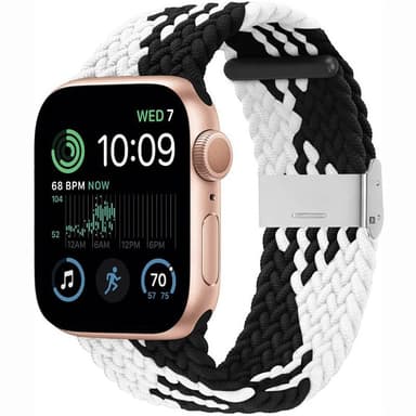 Punottu elastinen rannekoru Apple Watch SE 2022 40mm - Musta/Valkoinen