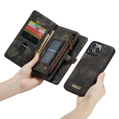 CaseMe Lompakkokotelo 11-kortti Apple iPhone 14 Pro - Musta/Harmaa