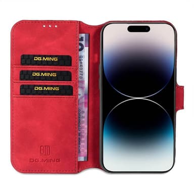 DG-Ming Lompakkokotelo 3-kortti Apple iPhone 14 Pro - Punainen