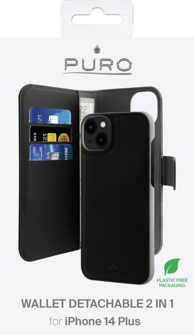 Puro 2in1 lompakkokotelo iPhone 14 Plus (musta)