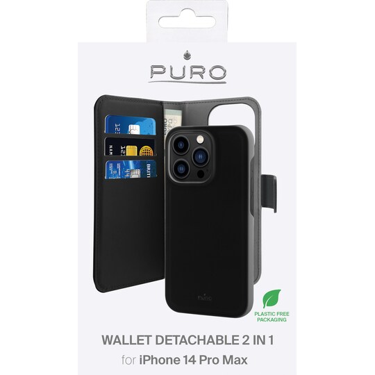 Puro 2in1 lompakkokotelo iPhone 14 Pro Max (musta)