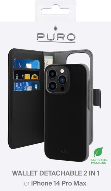 Puro 2in1 lompakkokotelo iPhone 14 Pro Max (musta)