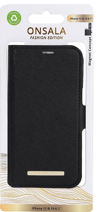 Onsala Apple iPhone 14 Plus lompakkokotelo (keskiyön musta)