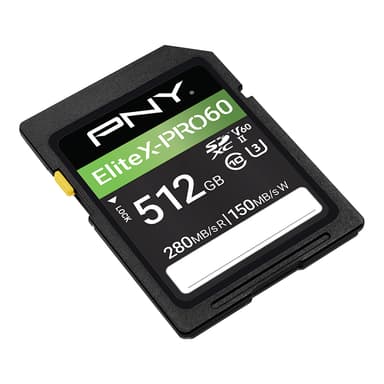 PNY 512GB EliteX-PRO60 Class 10 U3 V60 UHS-II SD Flash Memory Cards