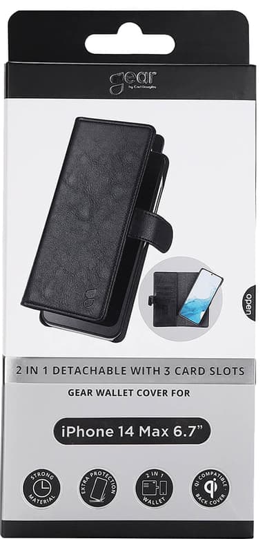 Gear 2in1 iPhone 14 Plus lompakkokotelo (musta)