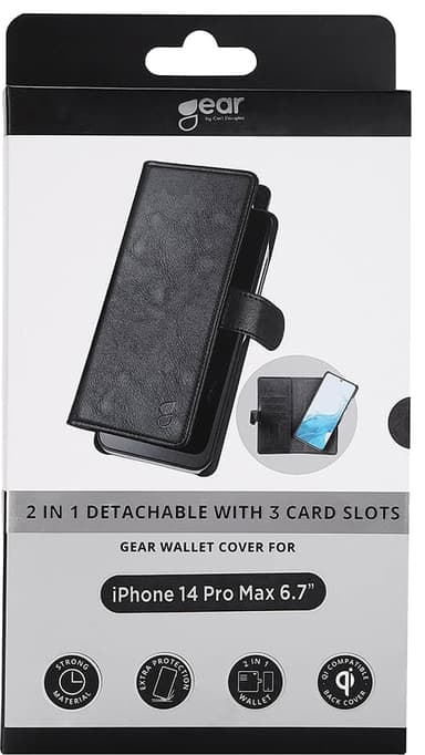 Gear 2in1 iPhone 14 Pro Max lompakkokotelo (musta)