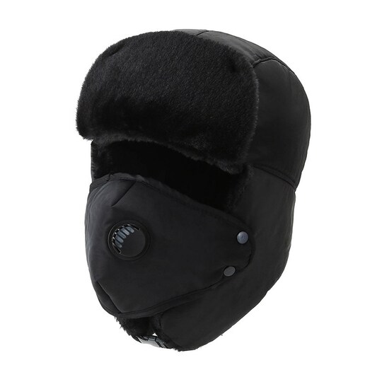 Talvisotilaiden hattu korvaläppäisellä kasvonaamiolla Musta