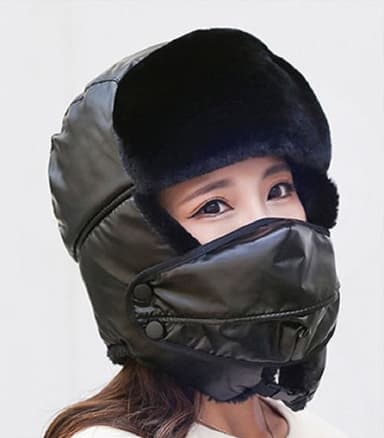 Unisex Winter Trooper Trapper Hat Metsästyskorvaläppä tuulenpitävällä maskilla Musta