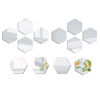 Kuusikulmaiset akryylipeilitarrat 4,6 cm Hopea 12 kpl