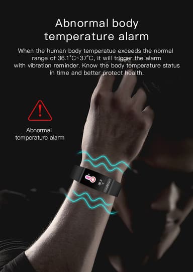 Fitness-aktiivisuusmittari, jossa on EKG-valvonta, syke, unimittari Musta