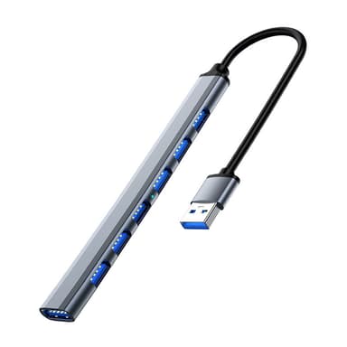 USB3.0–USB2.0/3.0 USB-keskitin, jossa on 7 porttia Hopeanharmaa