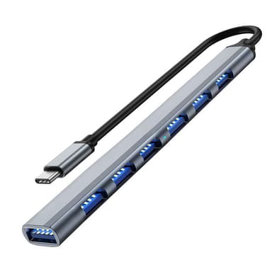 USB-keskitin USB-C3.1 - USB 2.0/3.0 7 portilla Hopeanharmaa