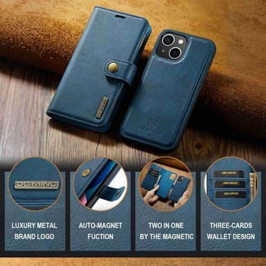 DG MING iPhone 14 2-in-1 magneetti lompakkokotelo - Sininen