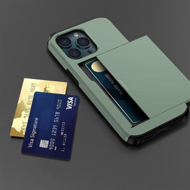 SKALO iPhone 14 Pro Max Armor Suojakuori korttikotelo - Vihreä