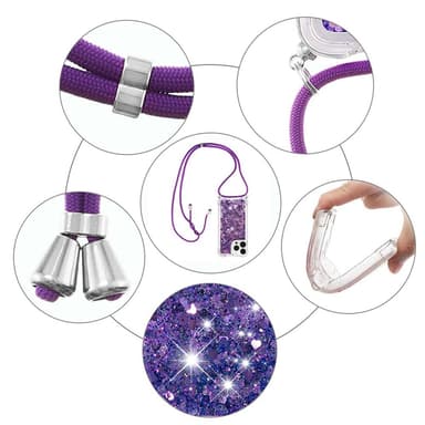 SKALO iPhone 14 Pro Juoksuhiekka Glitter Mobile kaulapanta - Violetti