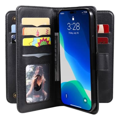 SKALO iPhone 14 Pro Max 10-lokeroa Lompakkokotelo - Musta