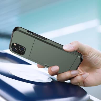 SKALO iPhone 14 Armor Suojakuori korttikotelo - Vihreä