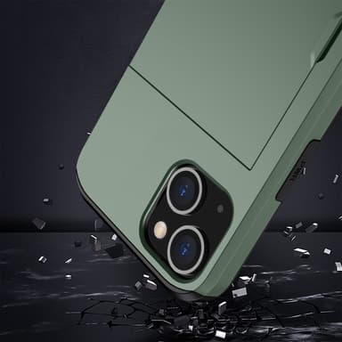 SKALO iPhone 14 Armor Suojakuori korttikotelo - Vihreä