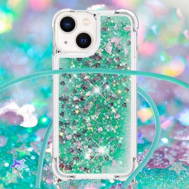 SKALO iPhone 14 Juoksuhiekka Glitter Mobile kaulapanta - Turkoosi