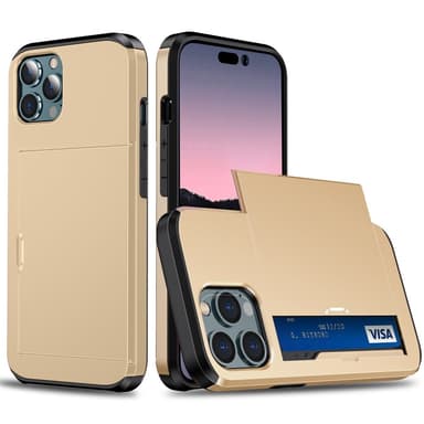 SKALO iPhone 14 Pro Armor Suojakuori korttikotelo - Kulta