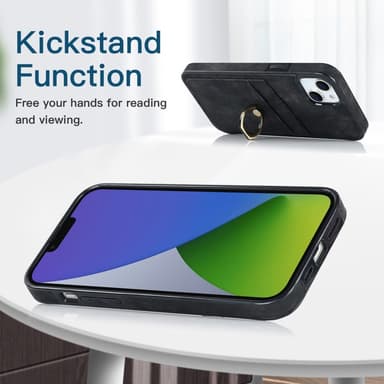 SKALO iPhone 14 Plus PU-nahkainen kortinhaltijan rengas - Musta