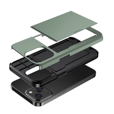 SKALO iPhone 14 Armor Suojakuori korttikotelo - Vihreä