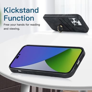 SKALO iPhone 14 Pro Max PU-nahkainen kortinhaltijan rengas - Musta