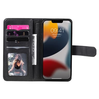 SKALO iPhone 14 Plus 10-lokeroa Lompakkokotelo - Musta
