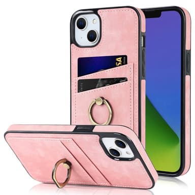 SKALO iPhone 14 Plus PU-nahkainen kortinhaltijan rengas - Pinkki