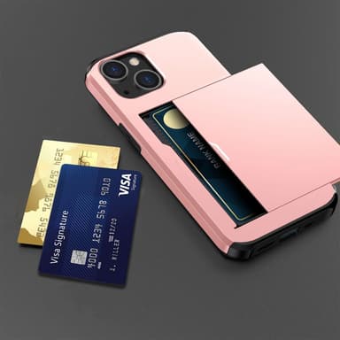 SKALO iPhone 14 Armor Suojakuori korttikotelo - Ruusukulta