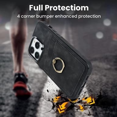 SKALO iPhone 14 Pro Max PU-nahkainen kortinhaltijan rengas - Musta