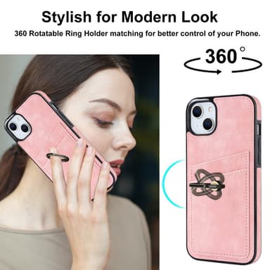 SKALO iPhone 14 Plus PU-nahkainen kortinhaltijan rengas - Pinkki