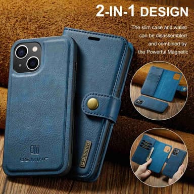 DG MING iPhone 14 Plus 2-in-1 magneetti lompakkokotelo - Sininen