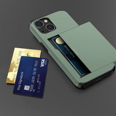 SKALO iPhone 14 Armor Suojakuori korttikotelo - Vihreä