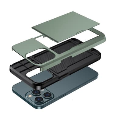 SKALO iPhone 14 Pro Max Armor Suojakuori korttikotelo - Vihreä