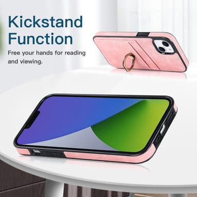 SKALO iPhone 14 Plus PU-nahkainen kortinhaltijan rengas - Pinkki
